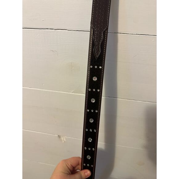 Western Fuzzy Bling Belt Women XL Brown Leather Braided Plaited Rhinestones - Picture 2 of 7